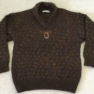 Men's Brown Shawl-Collar Sweater with Crest Embroidery